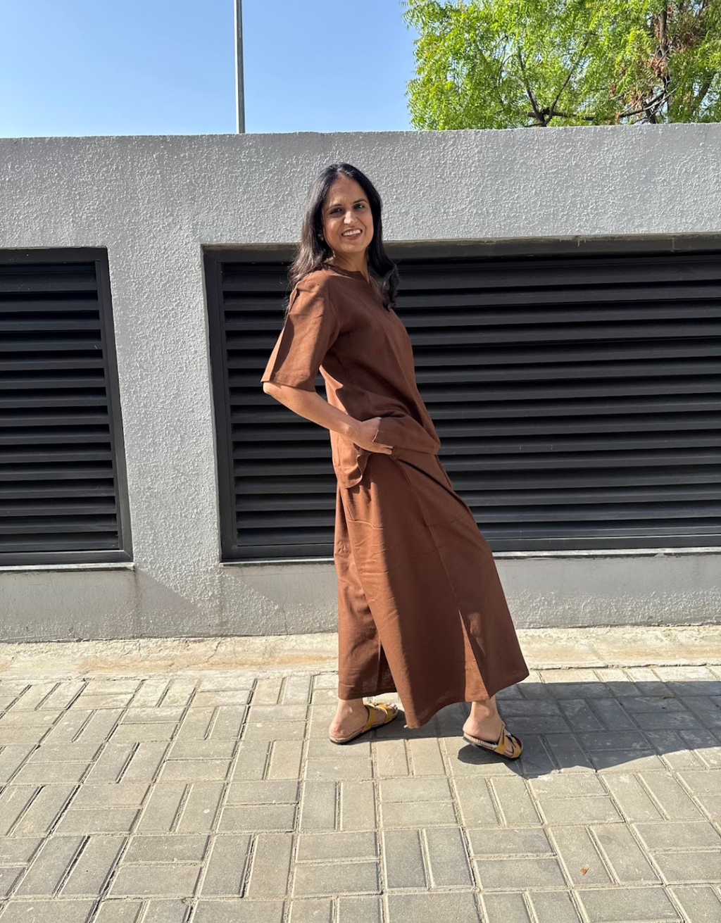 Brown Short Culotte Cotton Flex Co-Ord Set