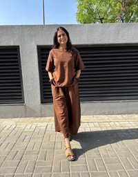 Brown Short Culotte Cotton Flex Co-Ord Set
