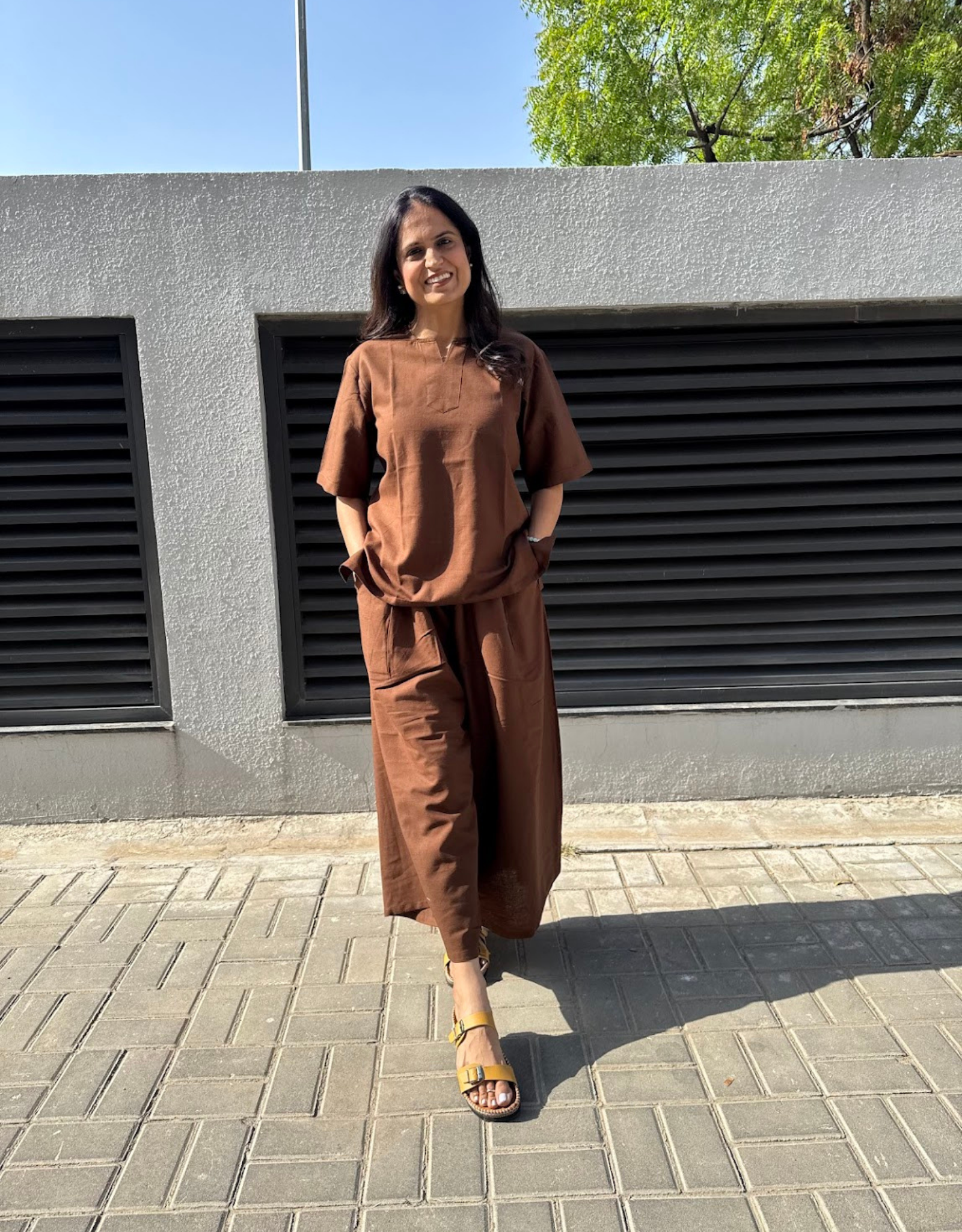 Brown Short Culotte Cotton Flex Co-Ord Set