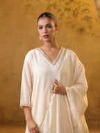 Festive MulChanderi Kurta Set with Dupatta - Off White