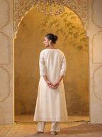 Festive MulChanderi Kurta Set with Dupatta - Off White