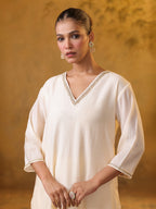 Festive MulChanderi Kurta Set with Dupatta - Off White