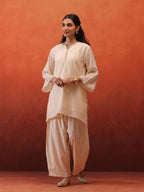 MulChanderi Short Kurta With Balloon Pant - Off White
