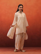 MulChanderi Short Kurta With Balloon Pant - Off White