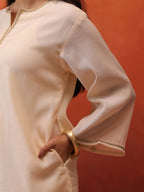 MulChanderi Short Kurta With Balloon Pant - Off White