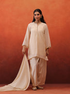 MulChanderi Short Kurta With Balloon Pant - Off White
