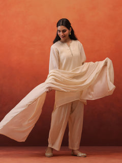 MulChanderi Short Kurta With Balloon Pant - Off White