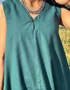 Dark Green Cotton Flex Sleeveless Long Dress