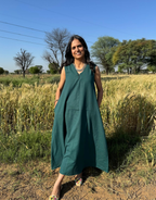 Dark Green Cotton Flex Sleeveless Long Dress