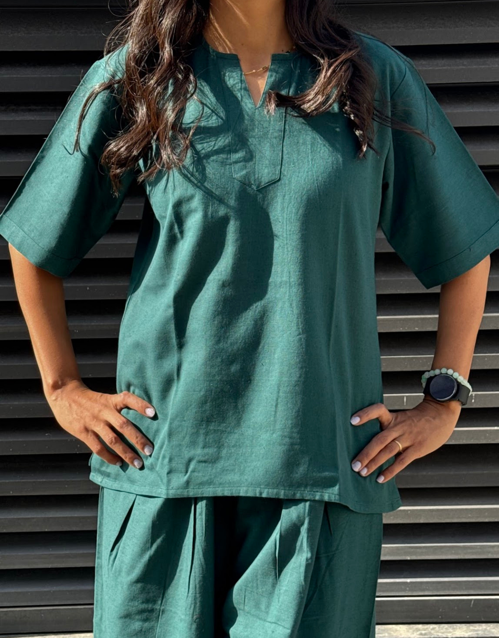 Dark Green Short Culotte Cotton Flex Co-Ord Set