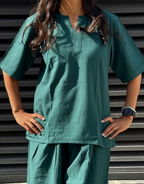 Dark Green Short Culotte Cotton Flex Co-Ord Set