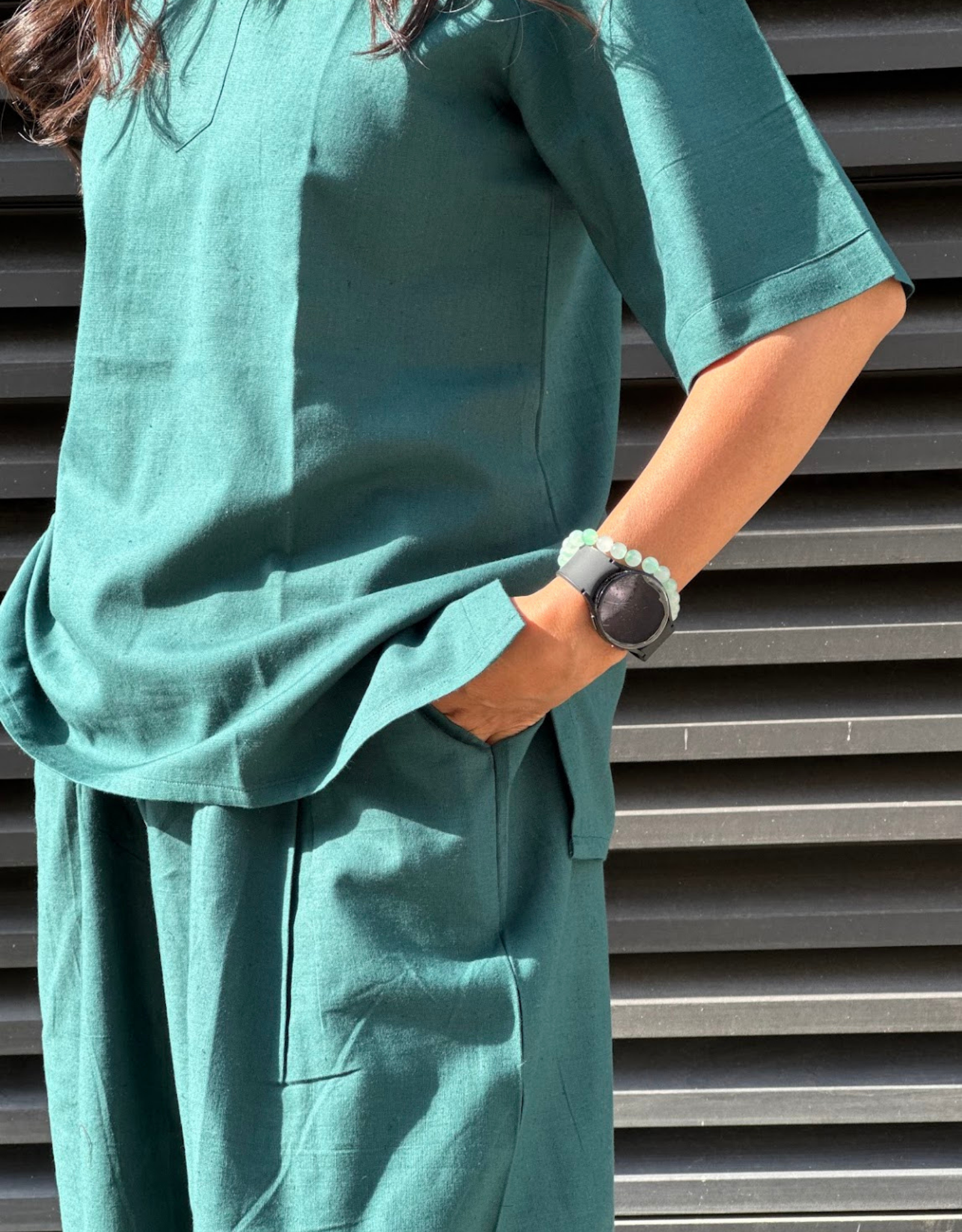 Dark Green Short Culotte Cotton Flex Co-Ord Set