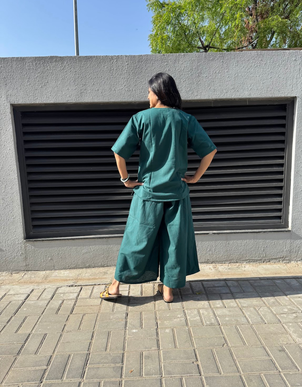Dark Green Short Culotte Cotton Flex Co-Ord Set