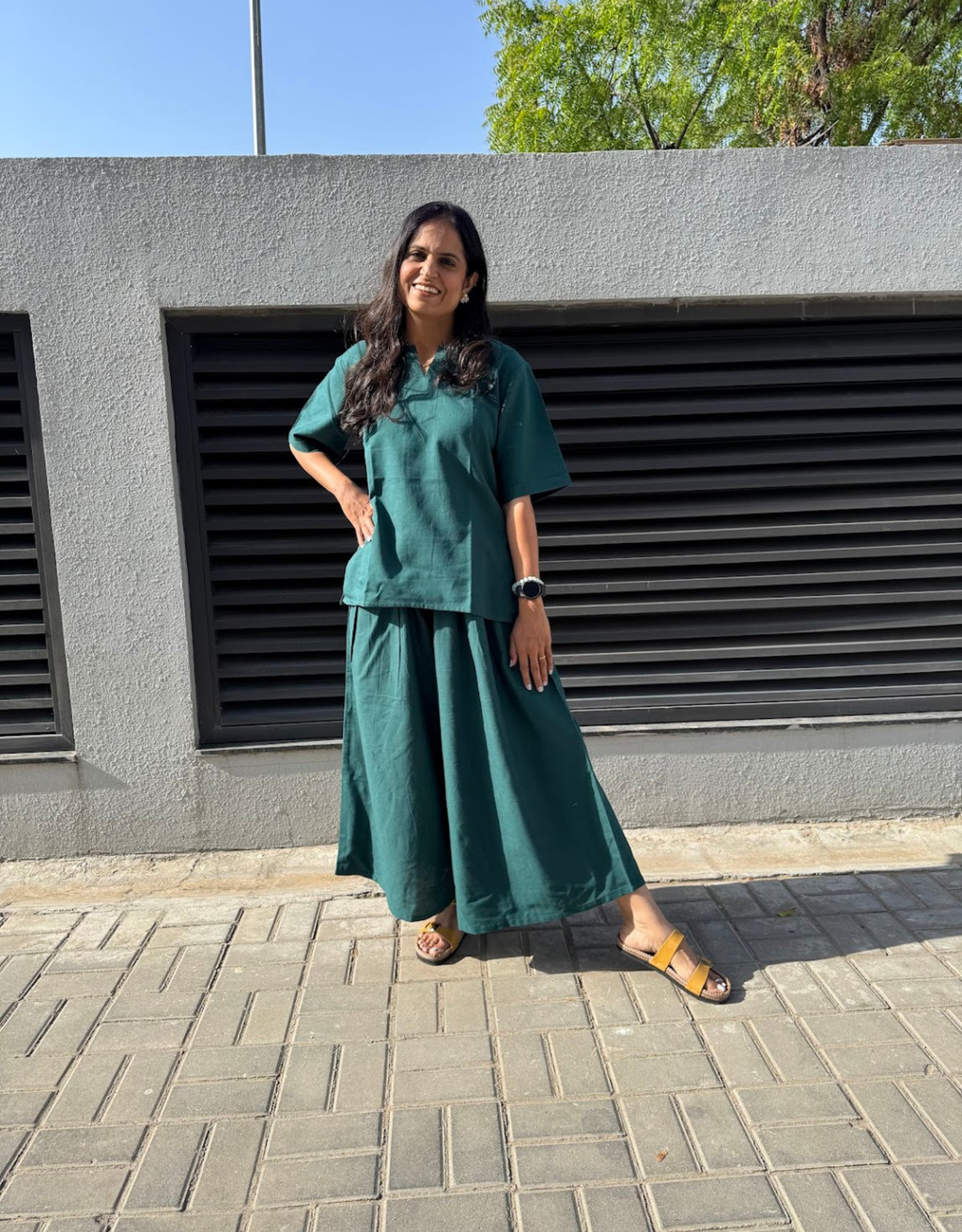 Dark Green Short Culotte Cotton Flex Co-Ord Set