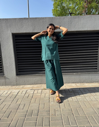 Dark Green Short Culotte Cotton Flex Co-Ord Set