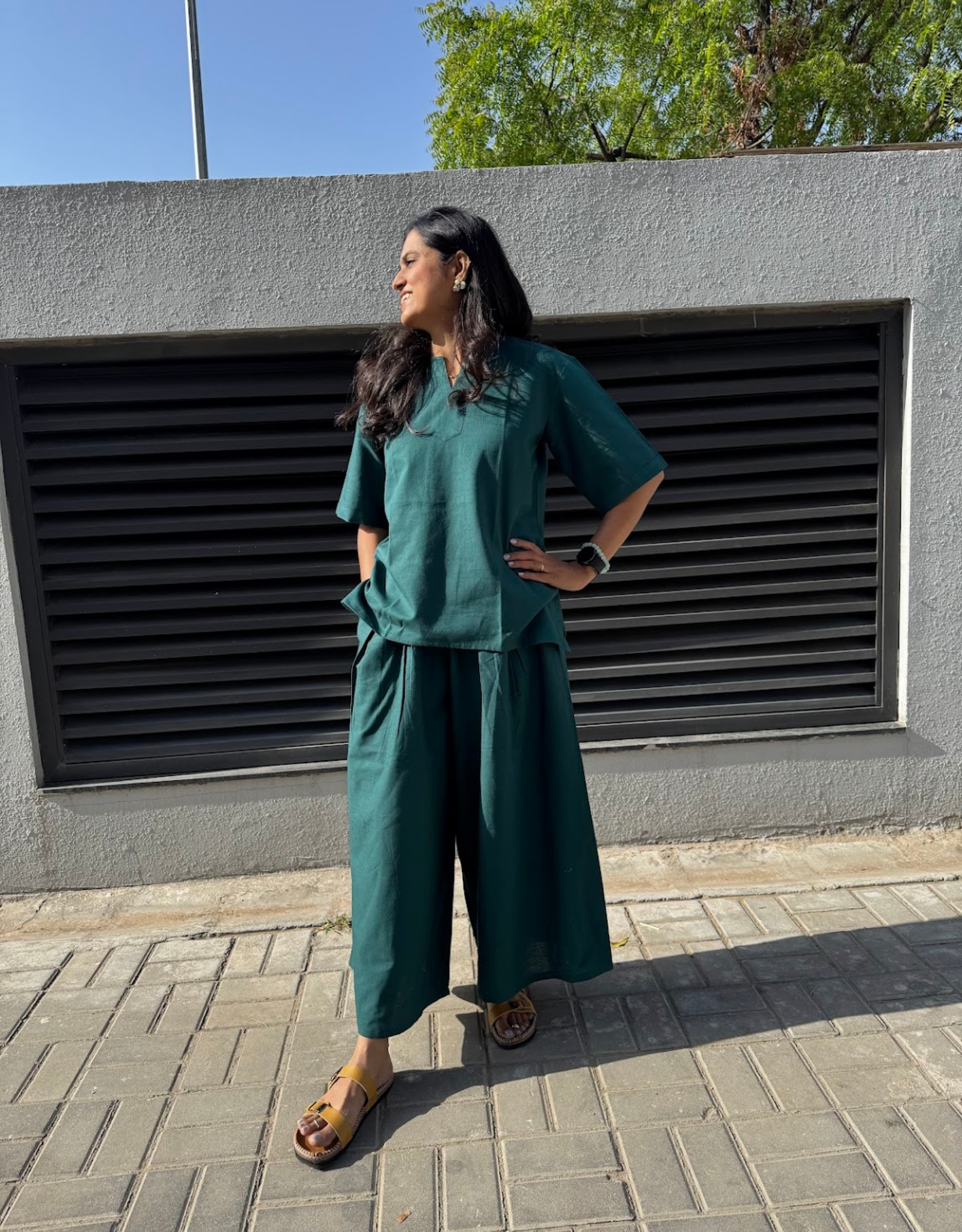 Dark Green Short Culotte Cotton Flex Co-Ord Set