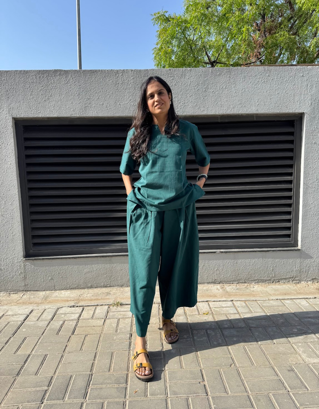 Dark Green Short Culotte Cotton Flex Co-Ord Set