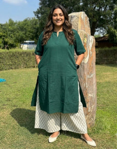 Dark Green Culotte Cotton Flex Co-Ord Set | Designed for Curves, Up to 6XL