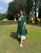 Dark Green Culotte Cotton Flex Co-Ord Set