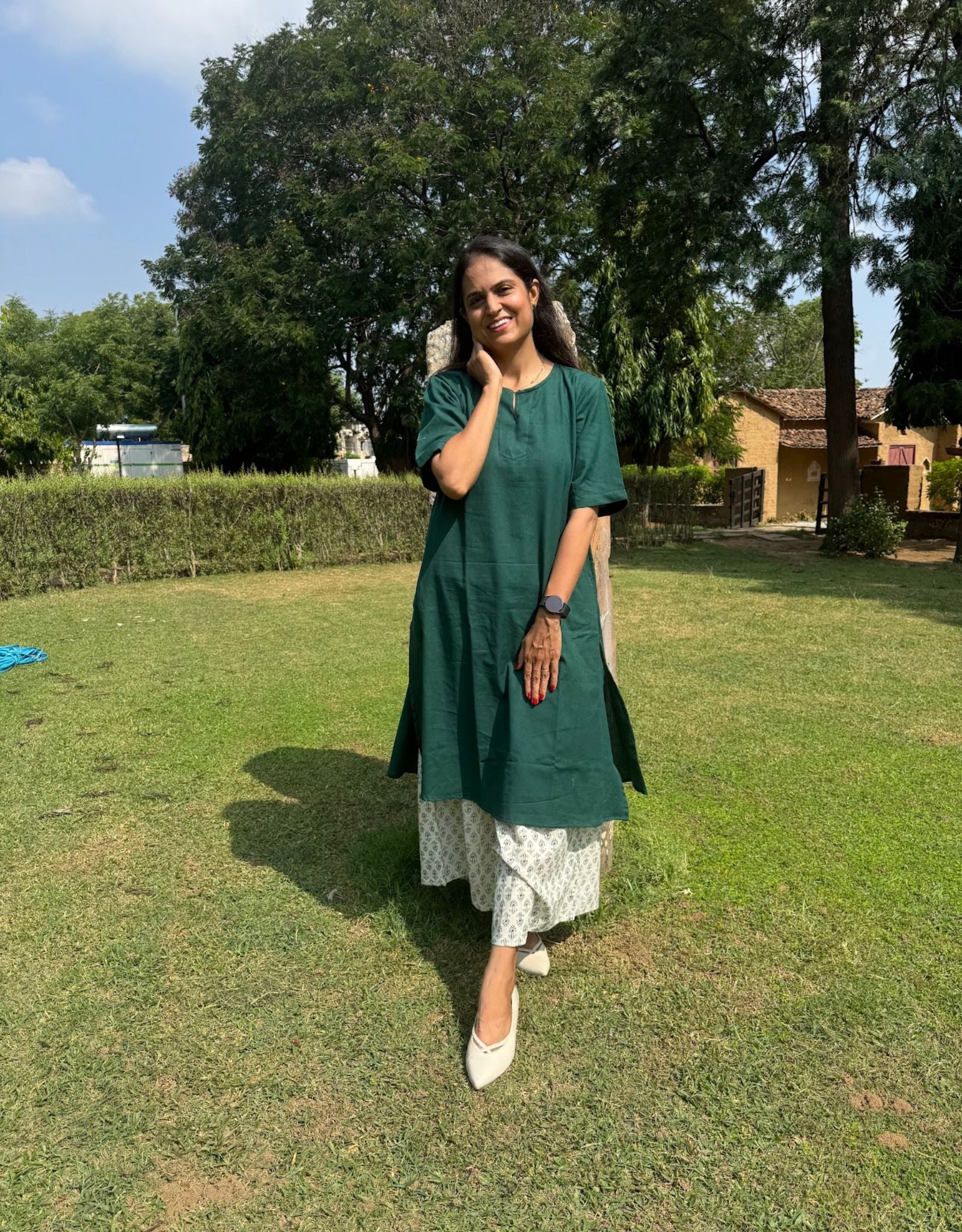 Dark Green Culotte Cotton Flex Co-Ord Set