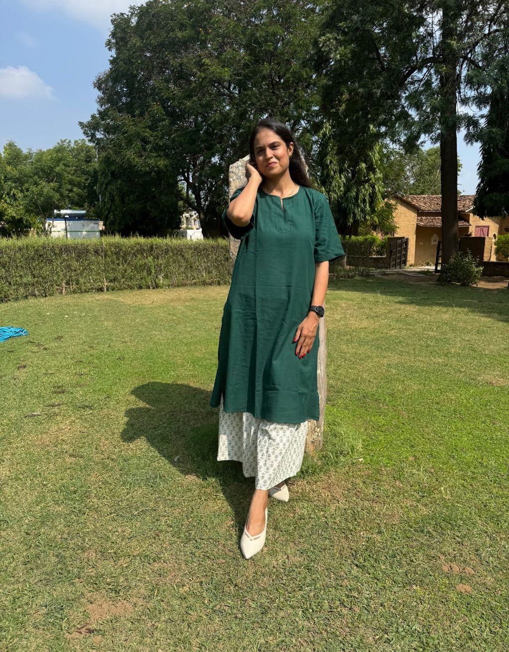 Dark Green Culotte Cotton Flex Co-Ord Set