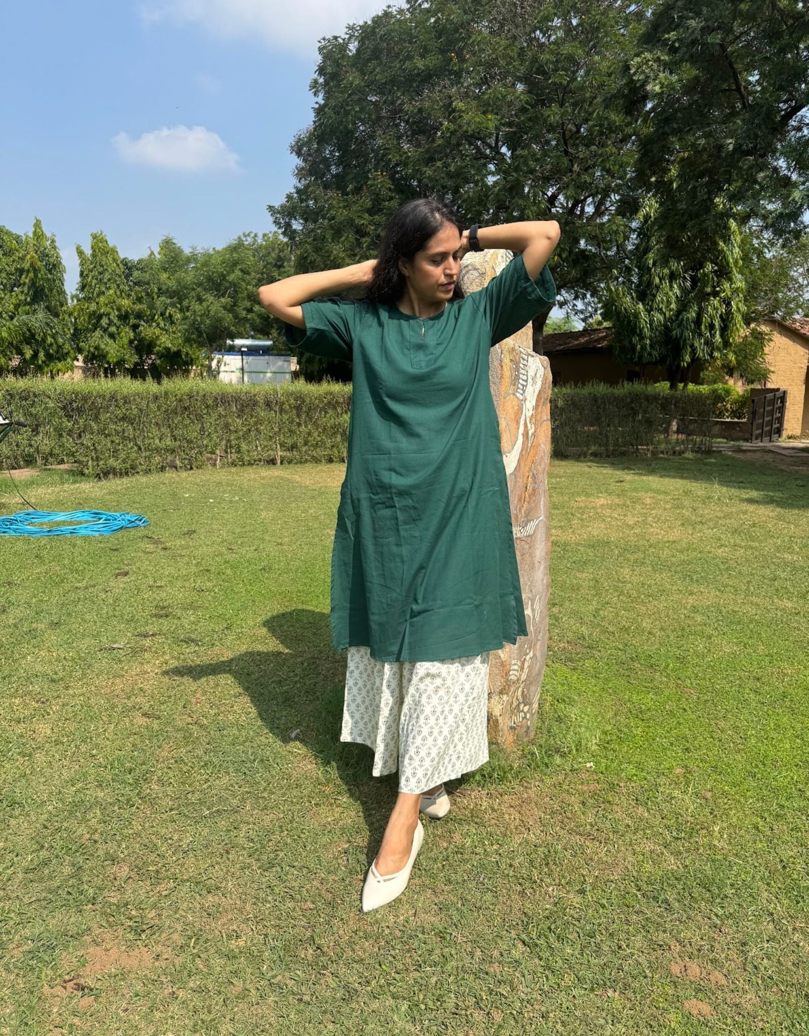 Dark Green Culotte Cotton Flex Co-Ord Set