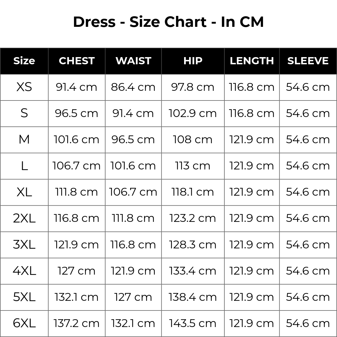 Size chart cm