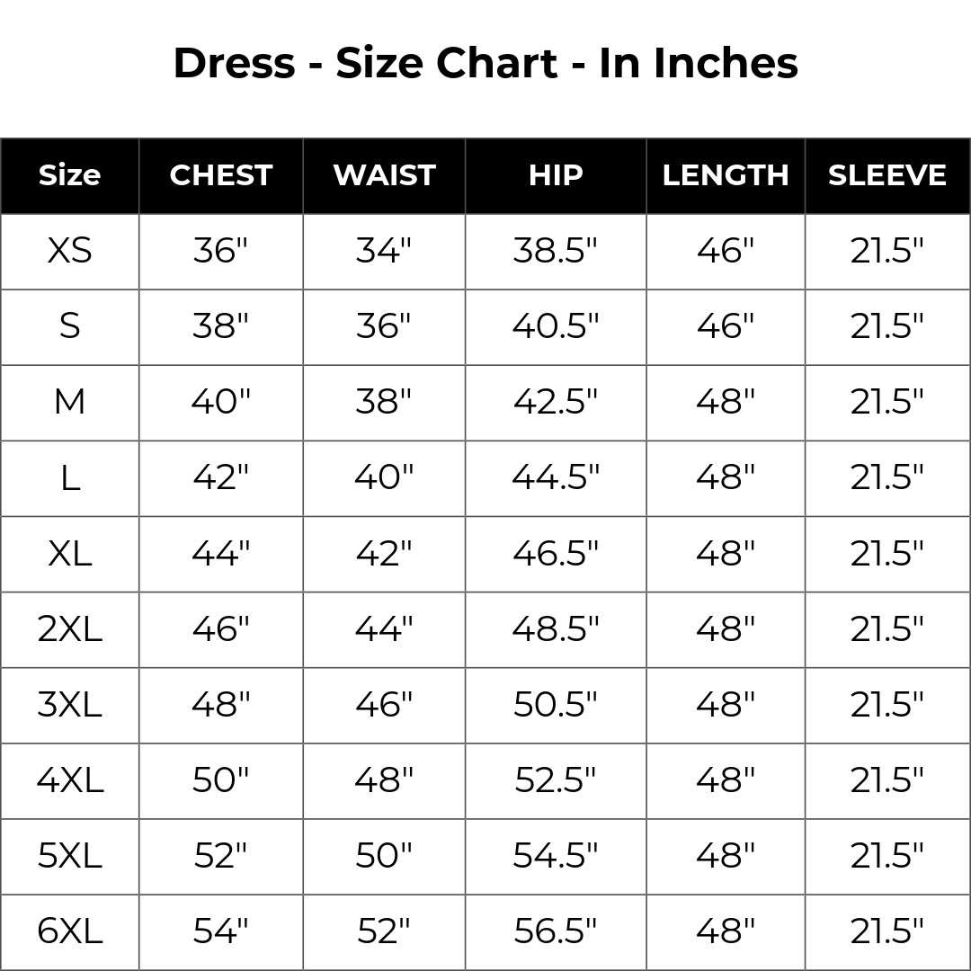 Size chart inches