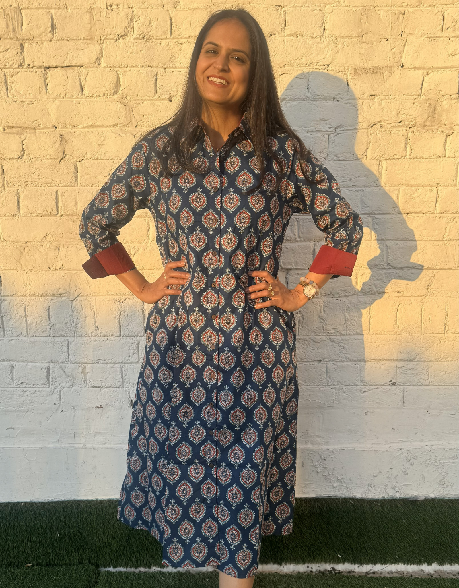 Ajarakh Patta Butti Cotton Regular Fit Dress