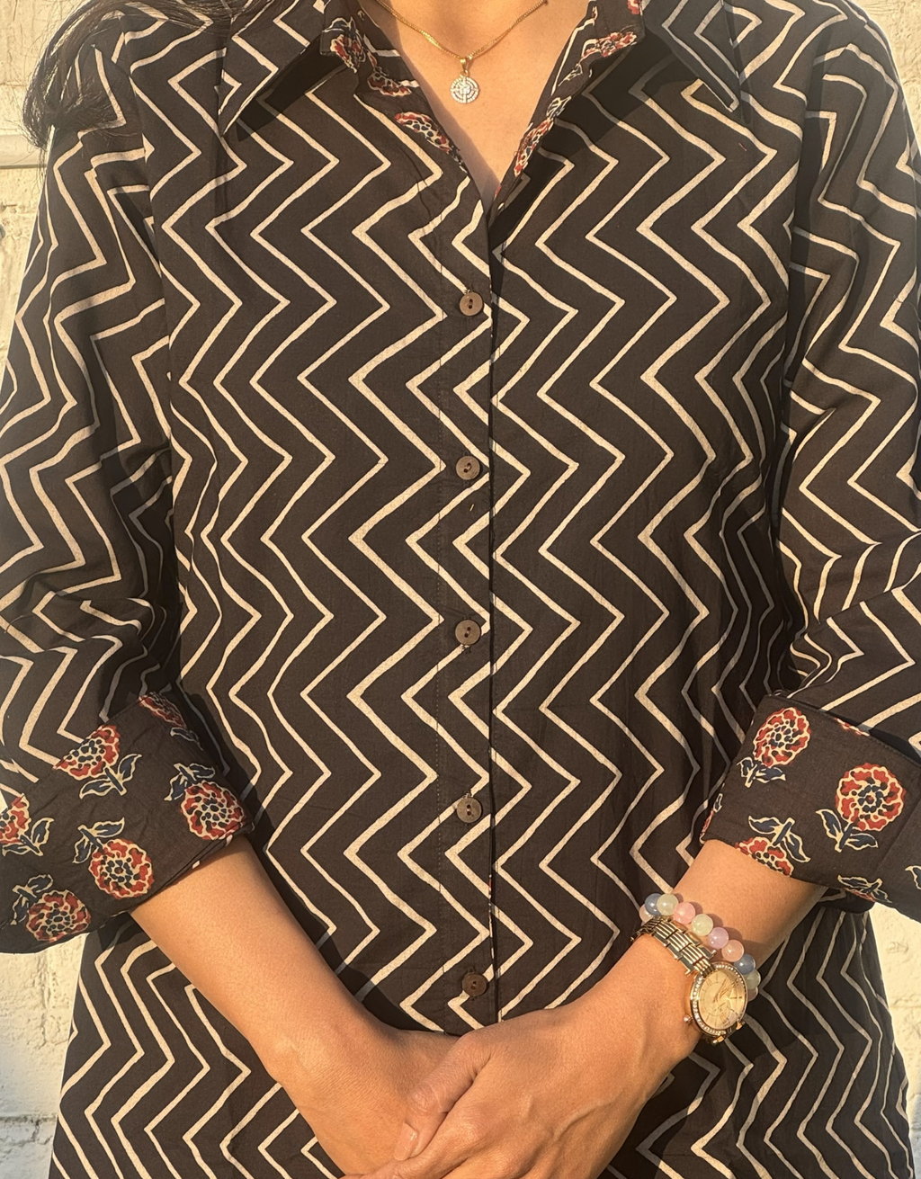 Black Zigzag Cotton Regular Fit Dress