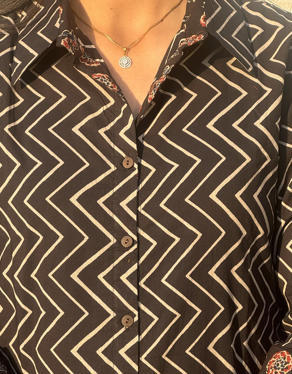 Black Zigzag Cotton Regular Fit Dress