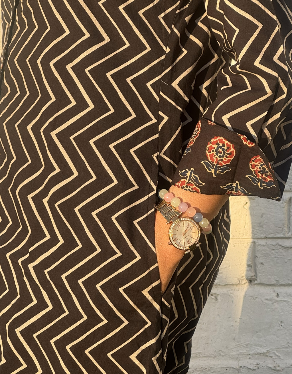 Black Zigzag Cotton Regular Fit Dress