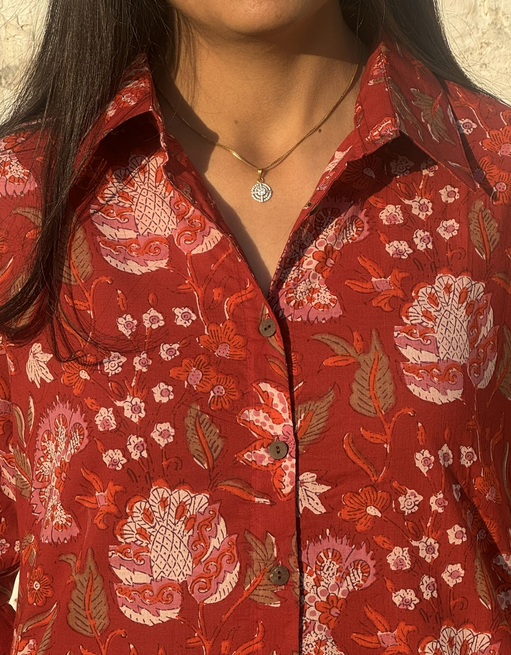 Delhi Red Floral Cotton Regular Fit Dress