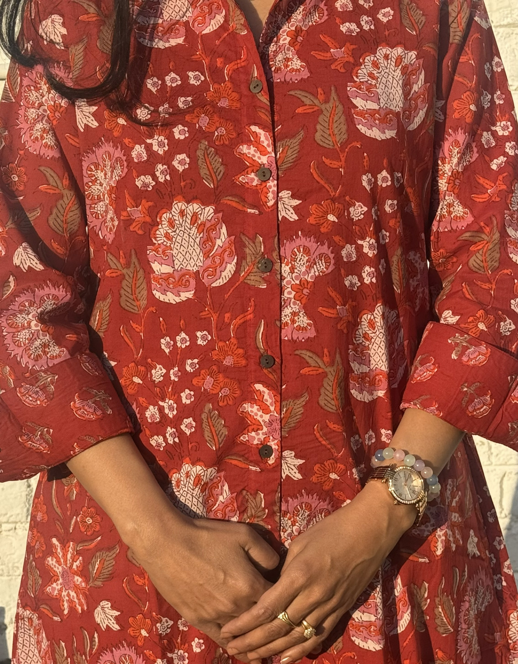 Delhi Red Floral Cotton Regular Fit Dress