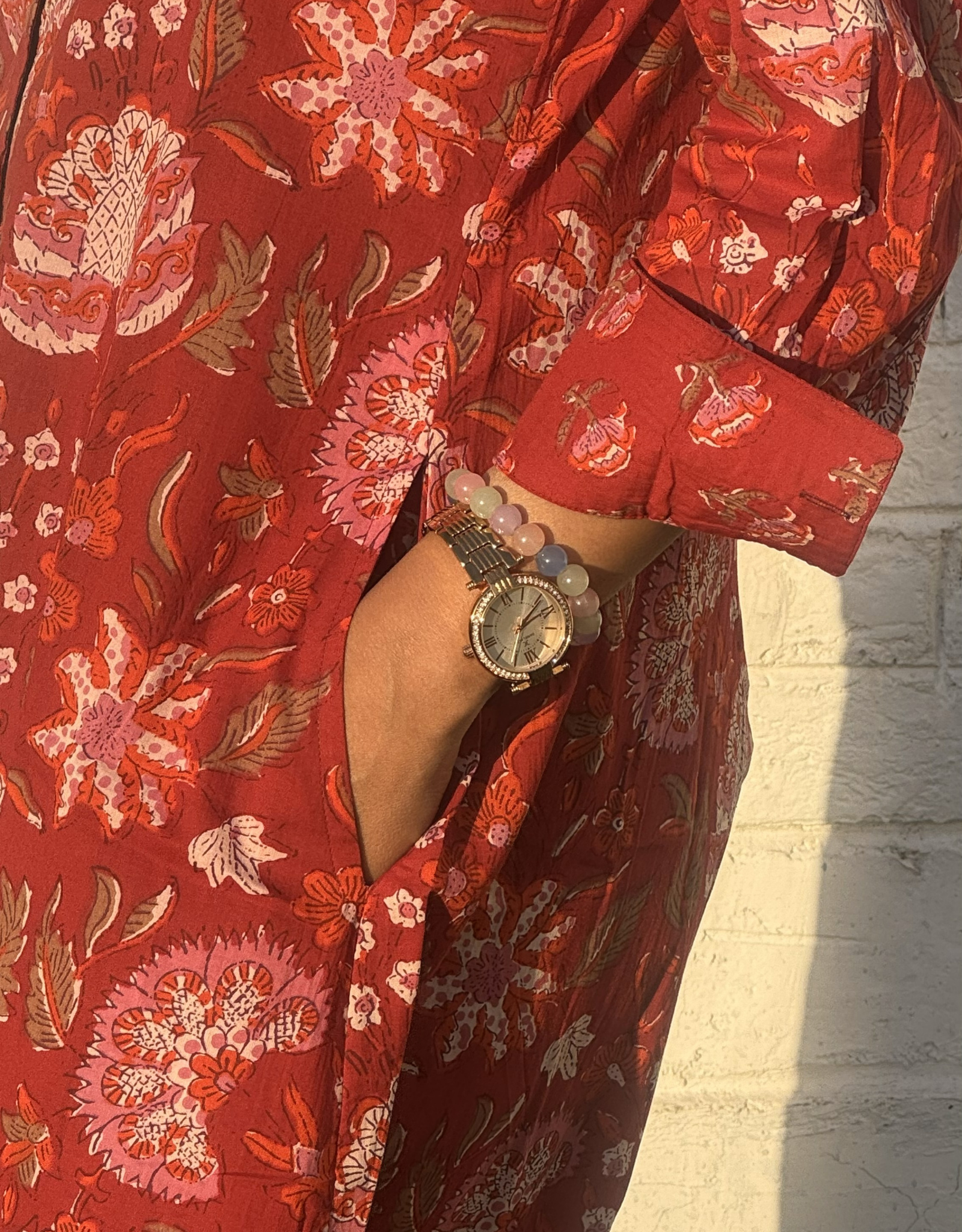 Delhi Red Floral Cotton Regular Fit Dress