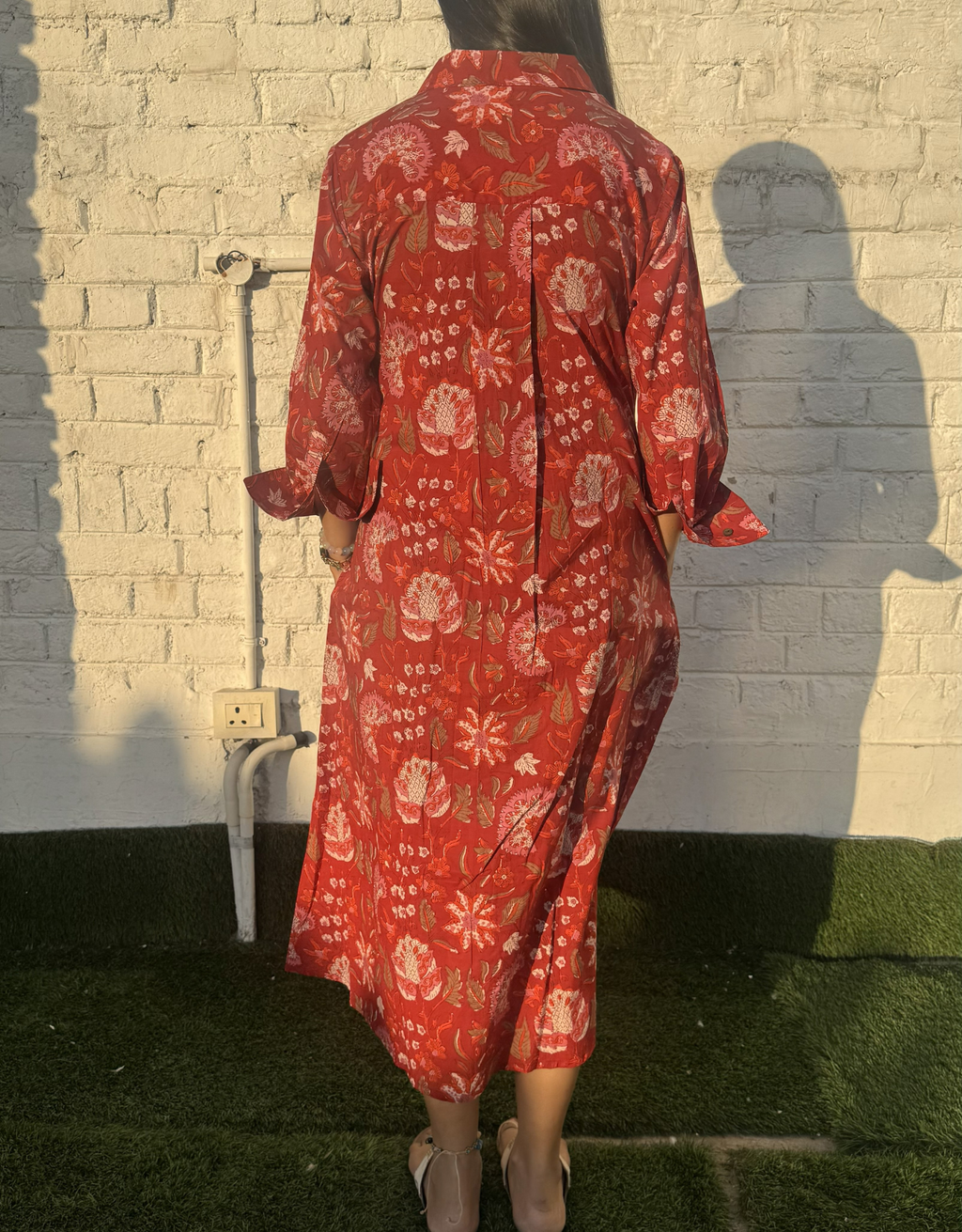Delhi Red Floral Cotton Regular Fit Dress