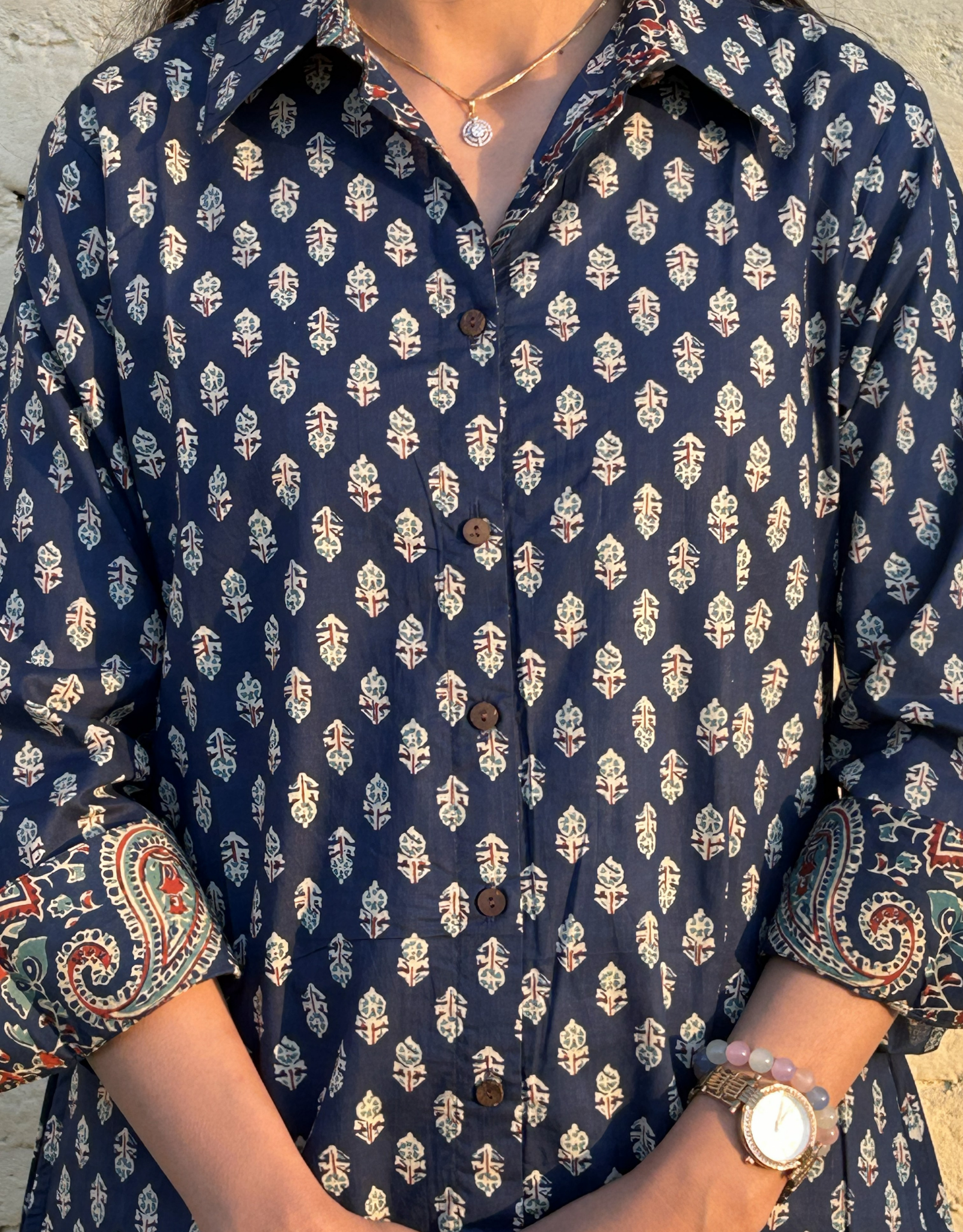 Indigo Butti Cotton Regular Fit Dress