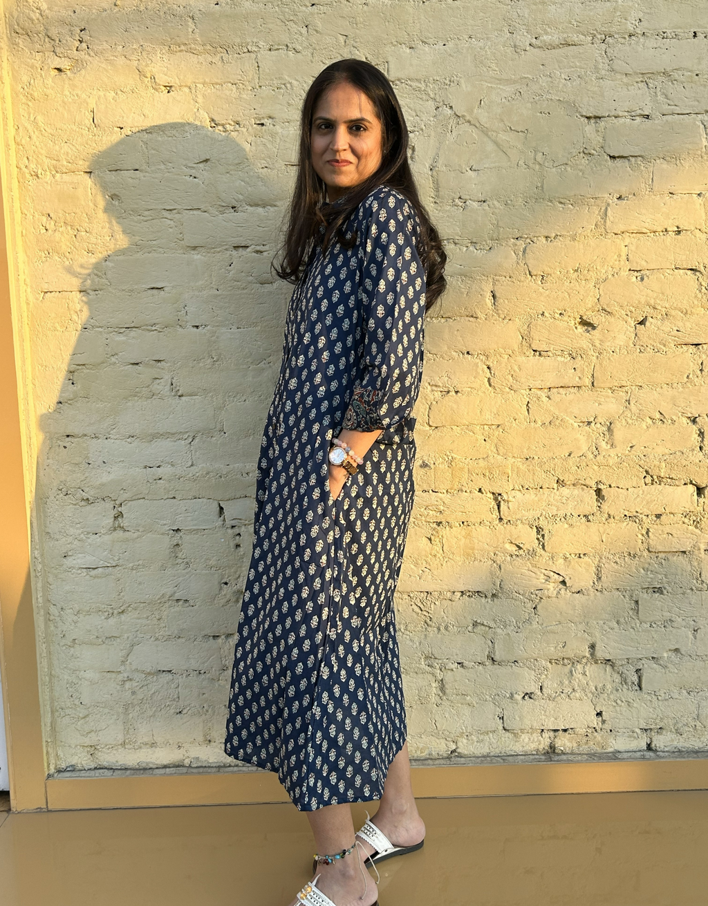 Indigo Butti Cotton Regular Fit Dress