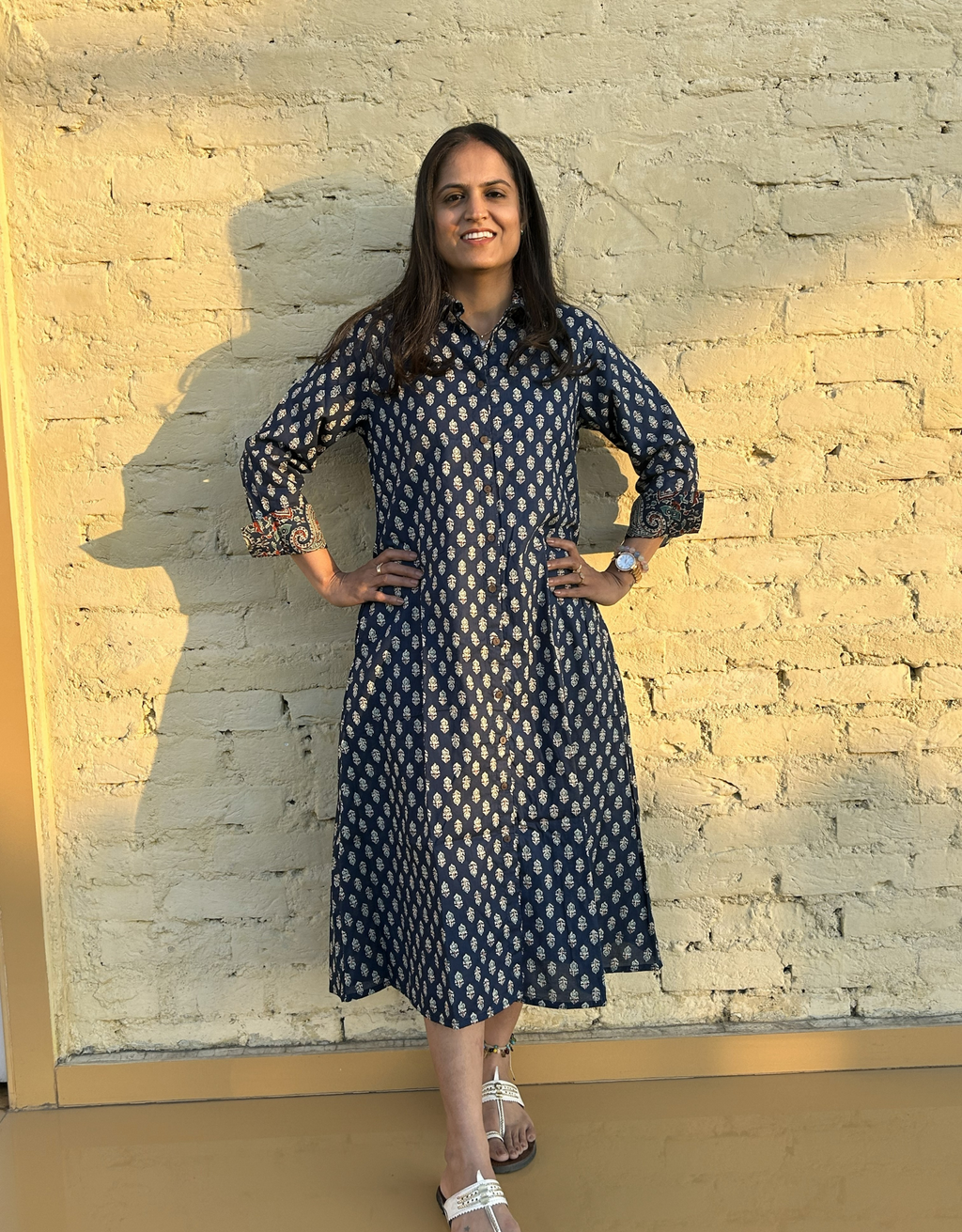 Indigo Butti Cotton Regular Fit Dress