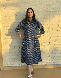 Indigo Butti Cotton Regular Fit Dress