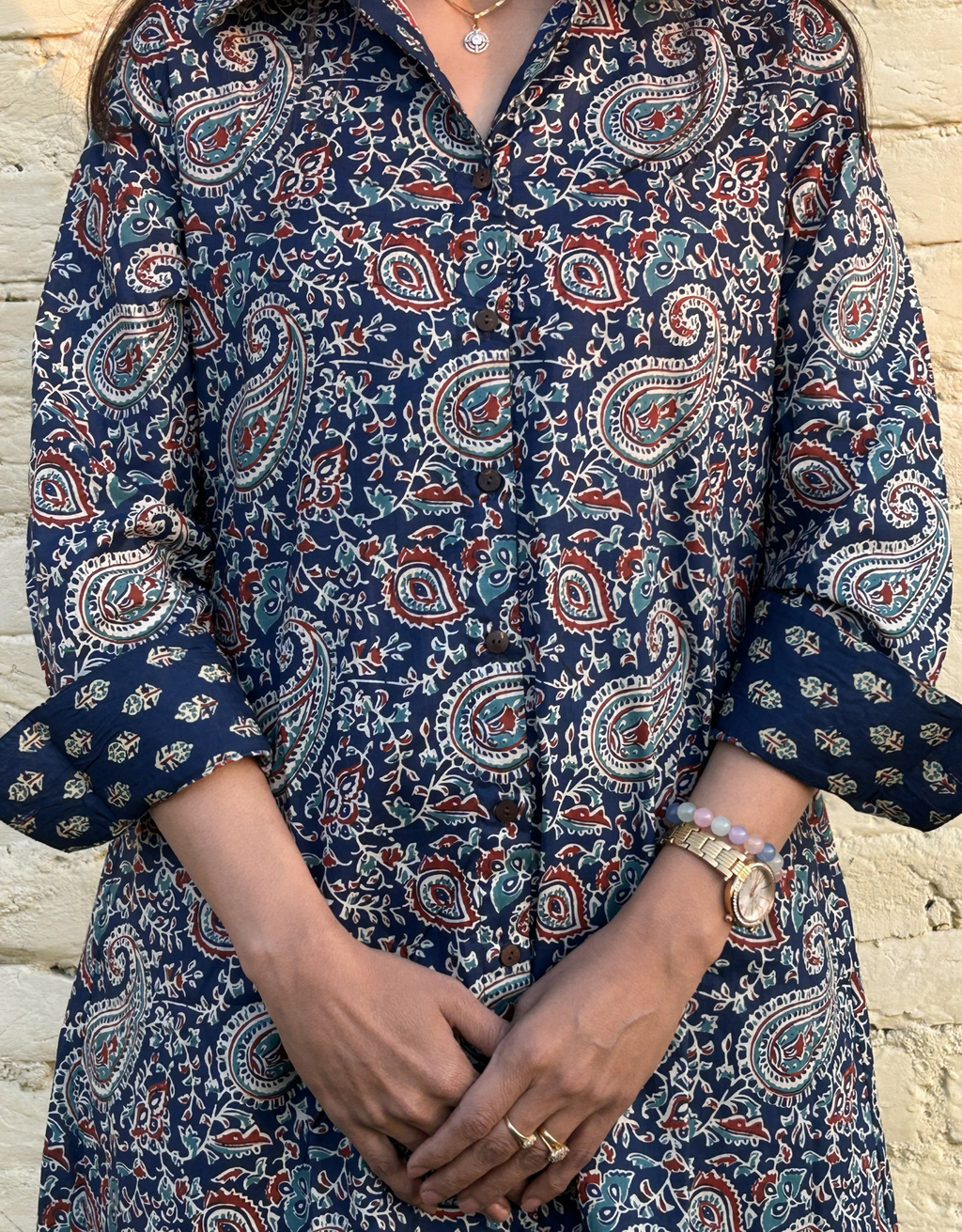 Indigo Paisley Cotton Regular Fit Dress