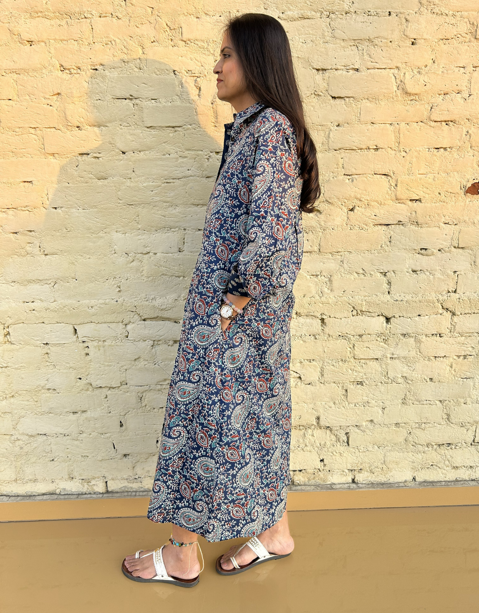 Indigo Paisley Cotton Regular Fit Dress