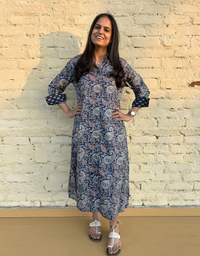 Indigo Paisley Cotton Regular Fit Dress