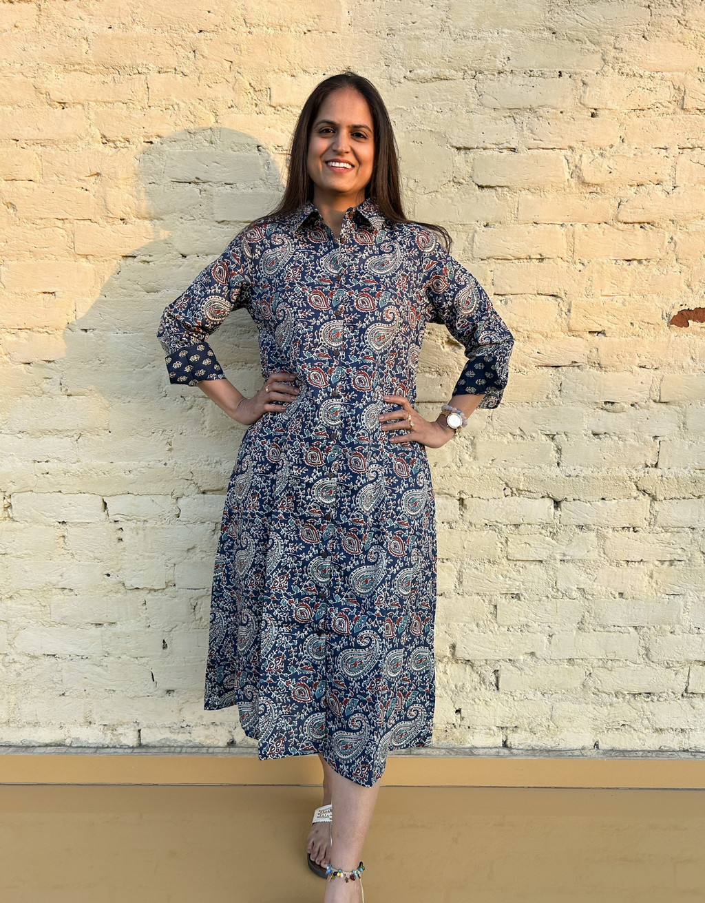 Indigo Paisley Cotton Regular Fit Dress