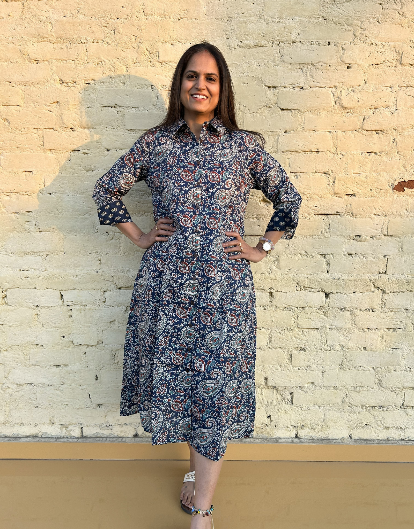 Indigo Paisley Cotton Regular Fit Dress