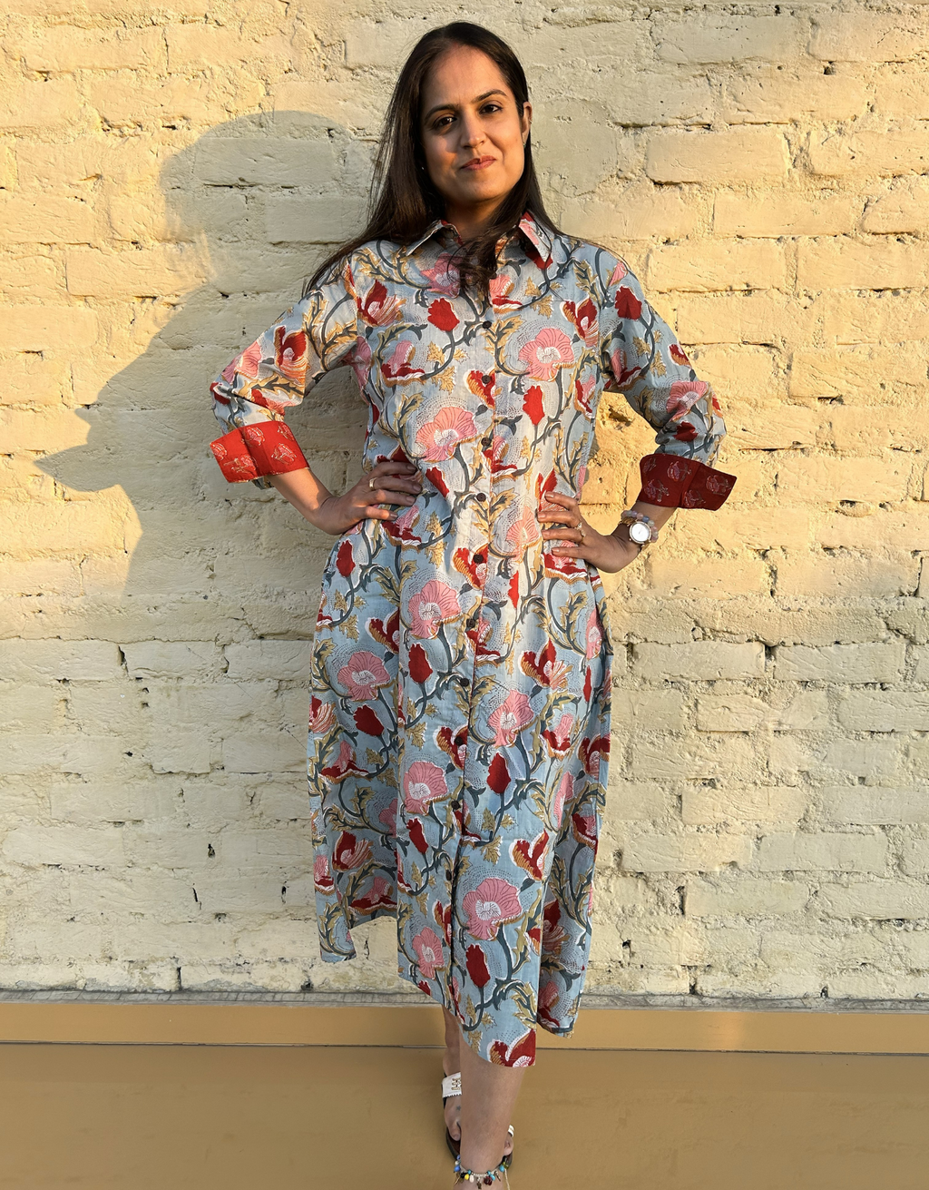 Lucknow Mugal Floral Cotton Regular Fit Dress