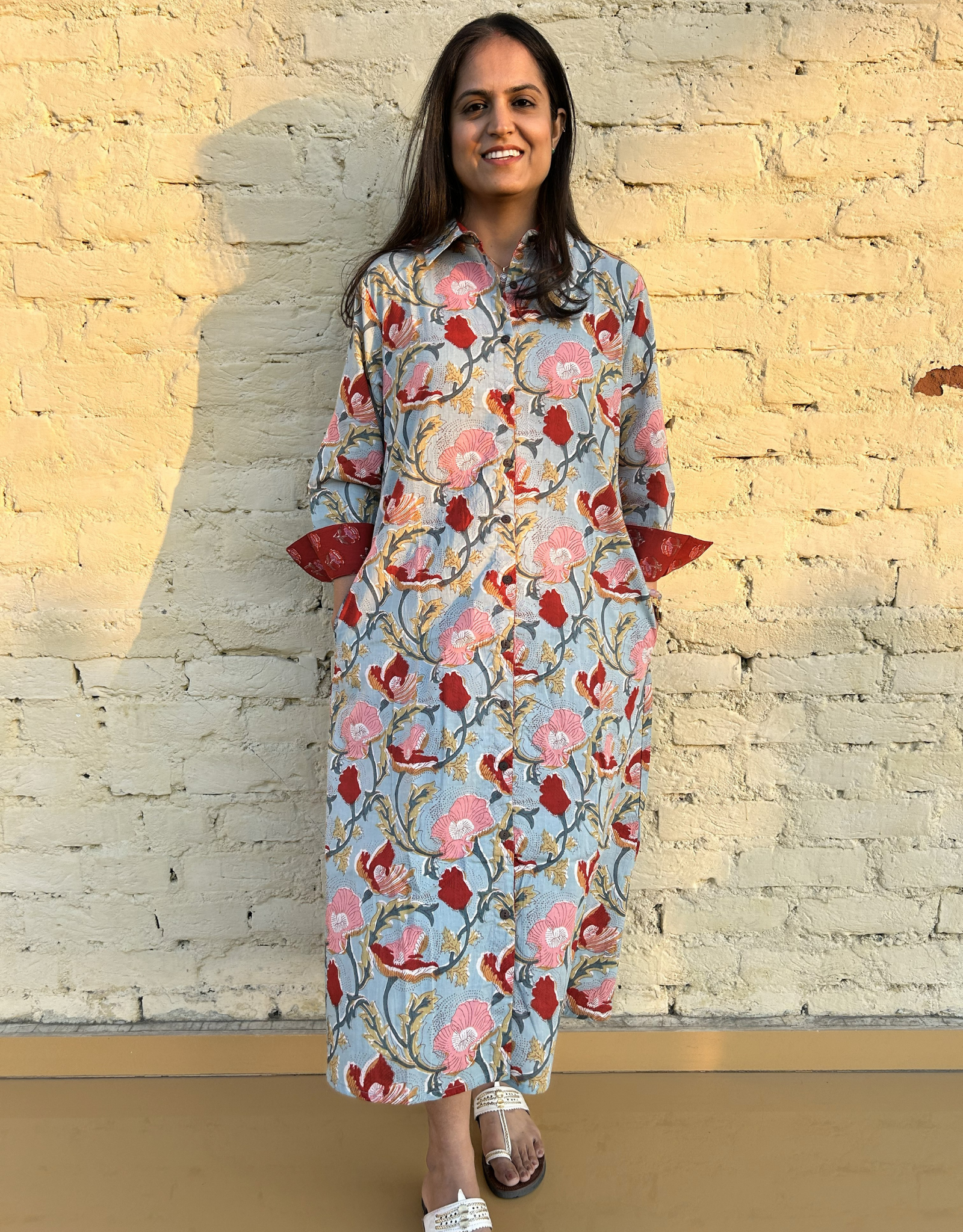 Lucknow Mugal Floral Cotton Regular Fit Dress – GULABISHEHAR