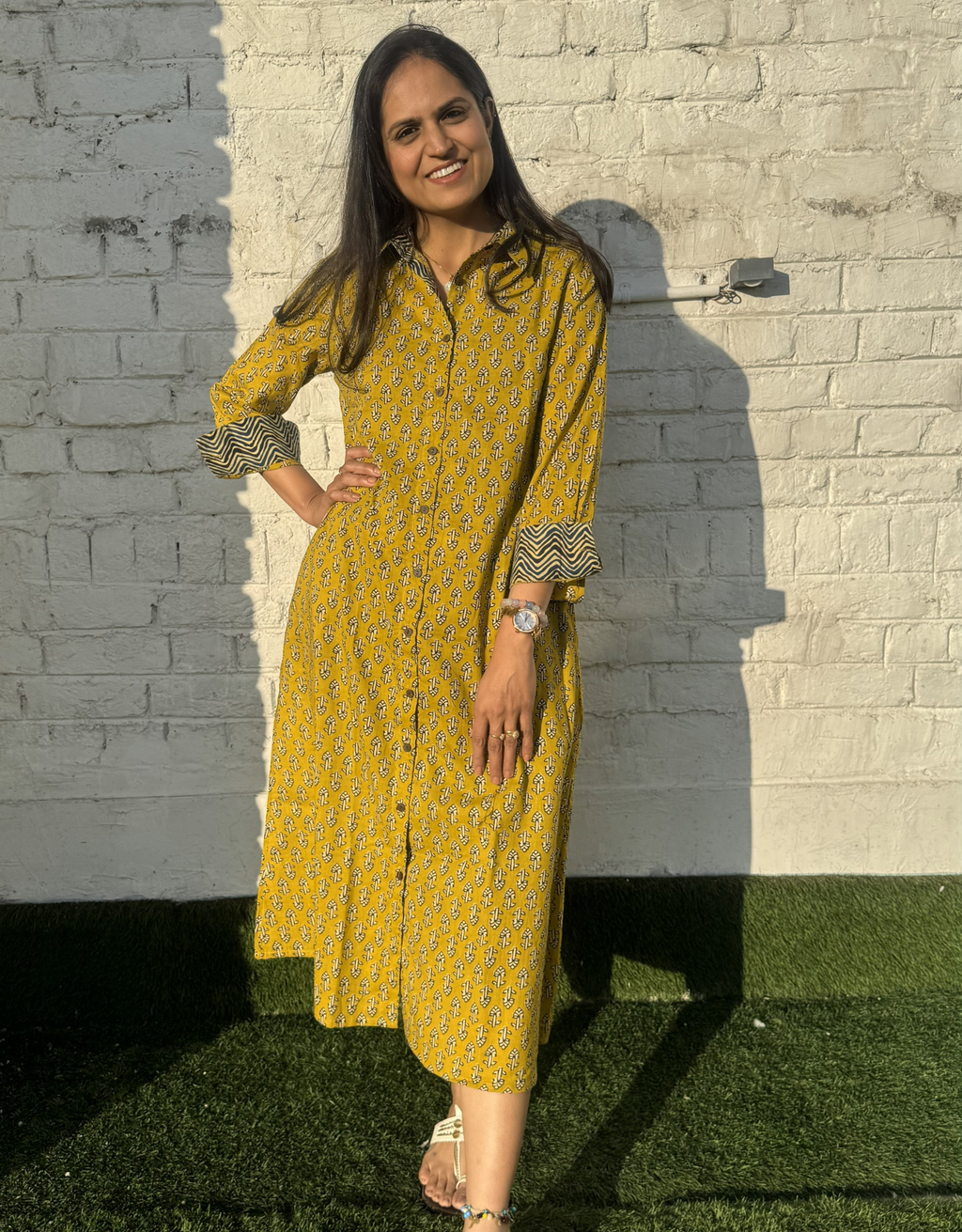 Punjab Mustard Butti Cotton Regular Fit Dress