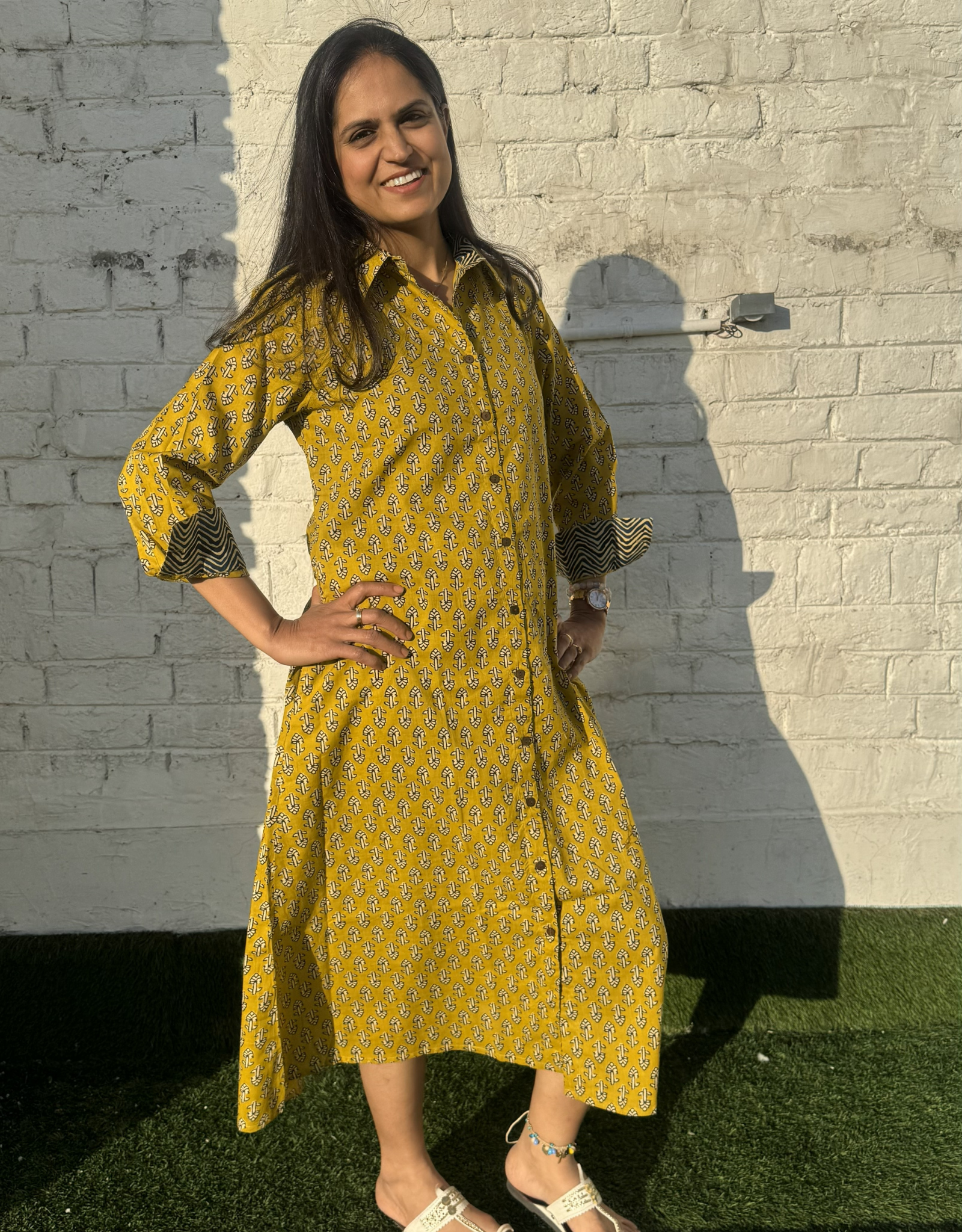 Punjab Mustard Butti Cotton Regular Fit Dress