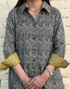 Punjab Mustard Zigzag Cotton Regular Fit Dress
